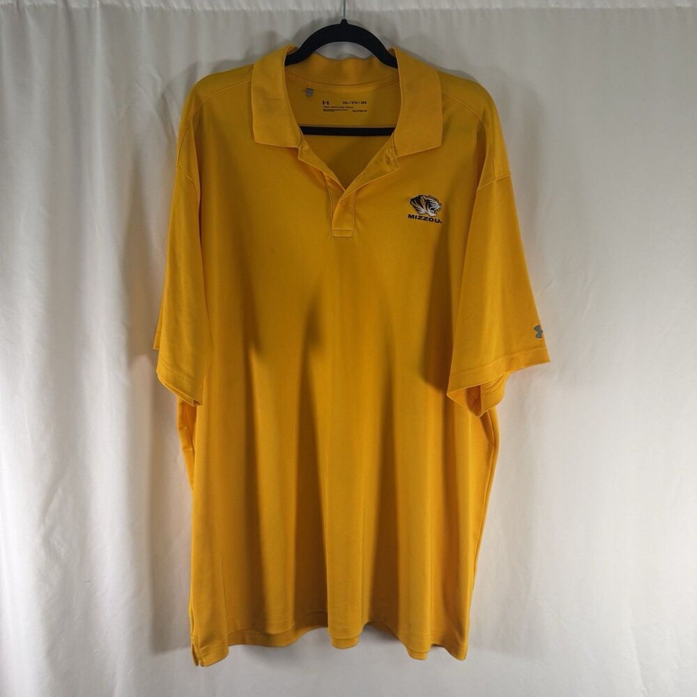 Under Armour Mizzou Tiger Polo Men's 3XL Yellow Short Sleeve Loose Fit Heatgear